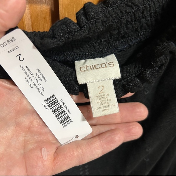 NWT Chico’s Large (2) smocked, off-the-shoulder top - black - Picture 5 of 6